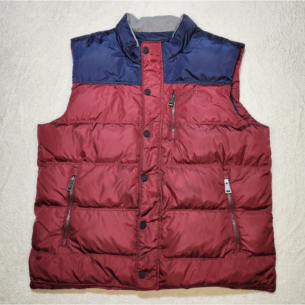 Orvis Puffer Vest Men's L Red/Blue Colorblock Duck Down Full Zip Pockets